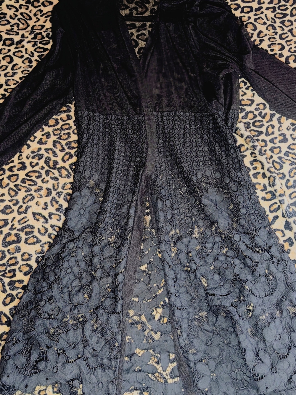 Siren Lily Black Lace-Panel Long Sleeve Cardigan